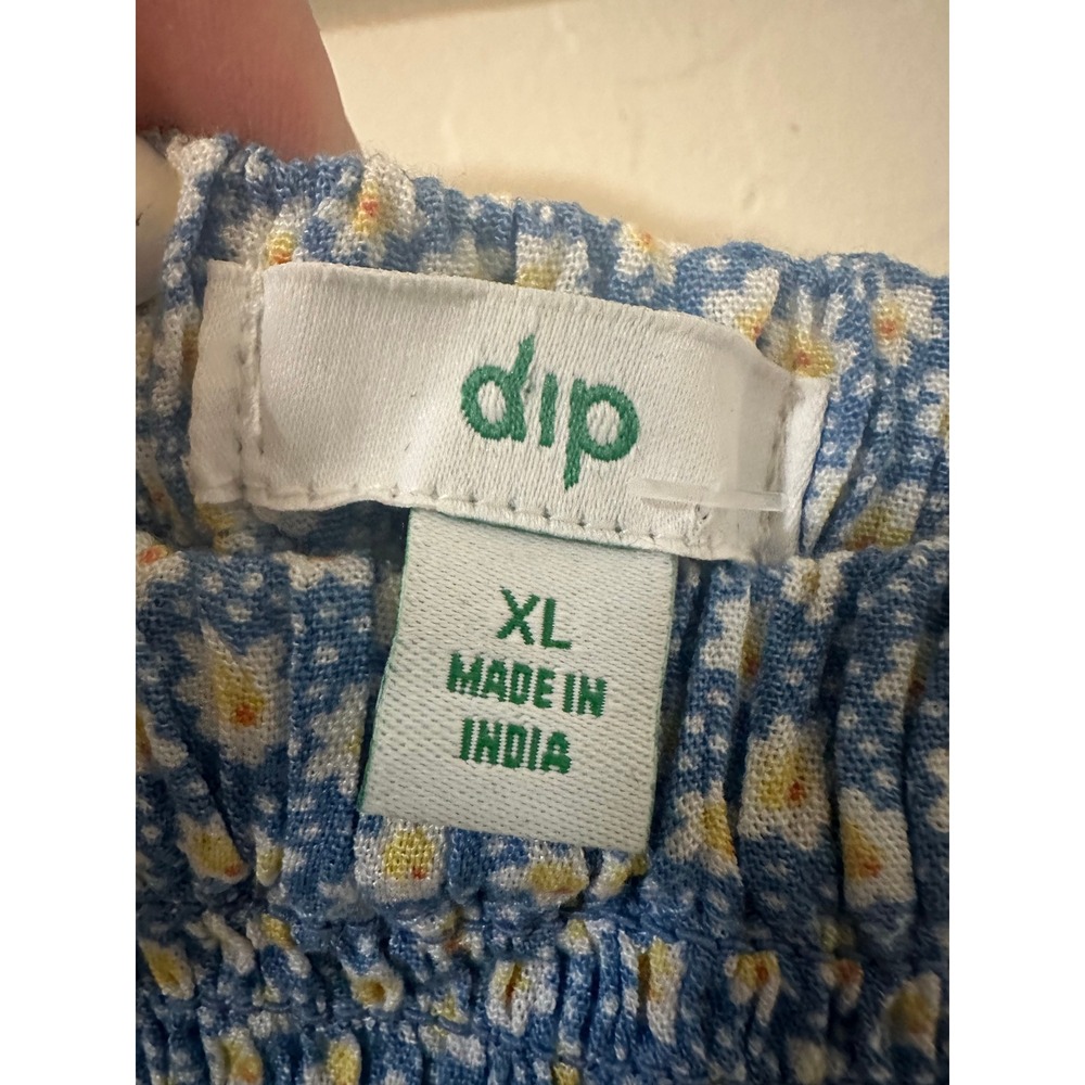 Dip Womens XL Blue Daisy Floral Smocked Peplum Top Cottagecore Coquette Milkmaid - Picture 2 of 13